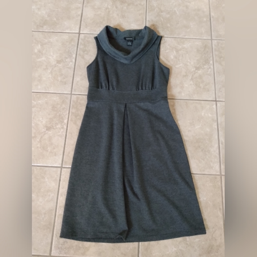 Spense Women Midi Dress Sz 4 charcoal gray Polyester mock Neck Sleeveless